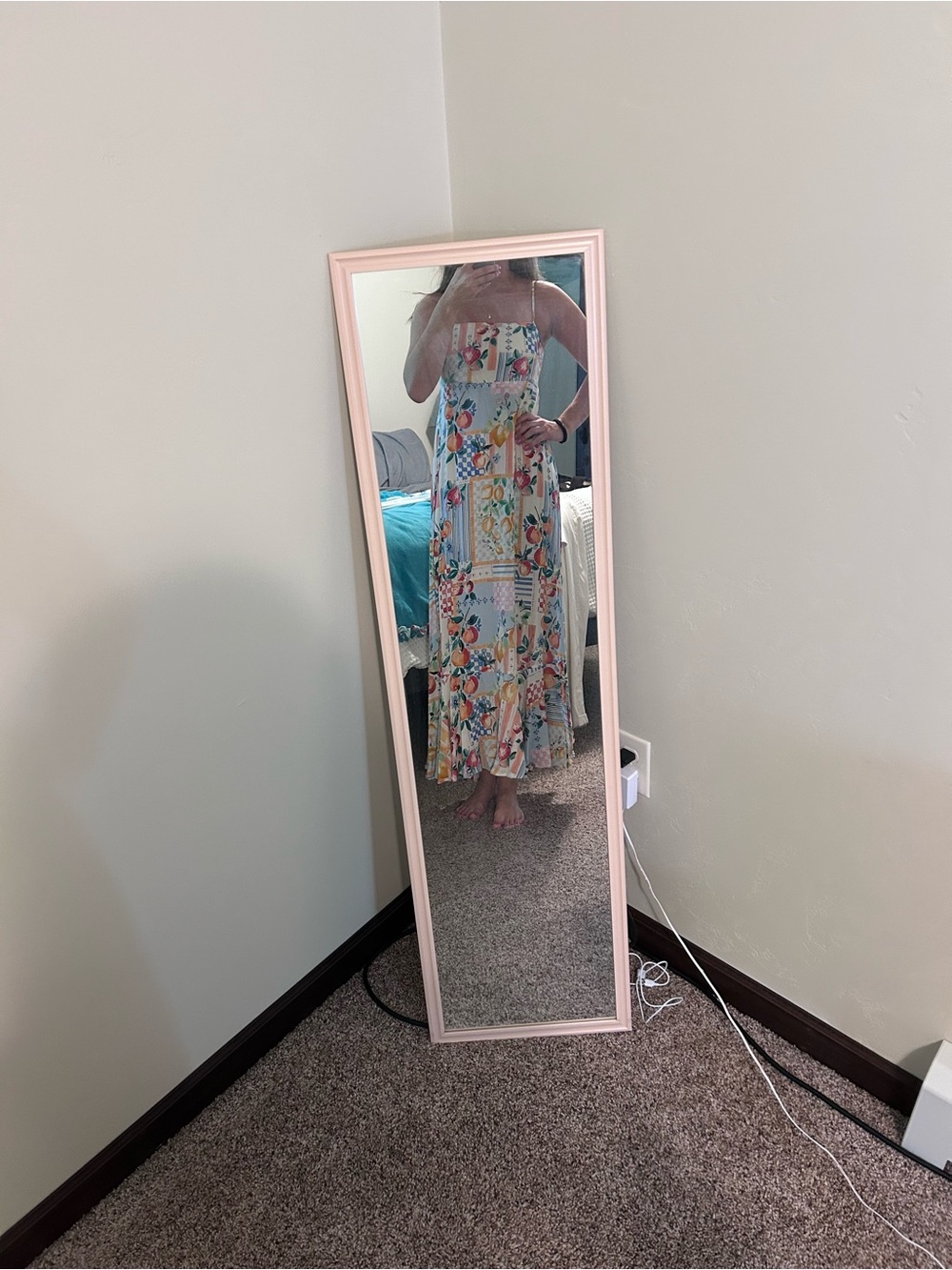 Fruit & Floral Maxi Slip Dress with Adjustable Spaghetti Straps - Picture 3 of 4
